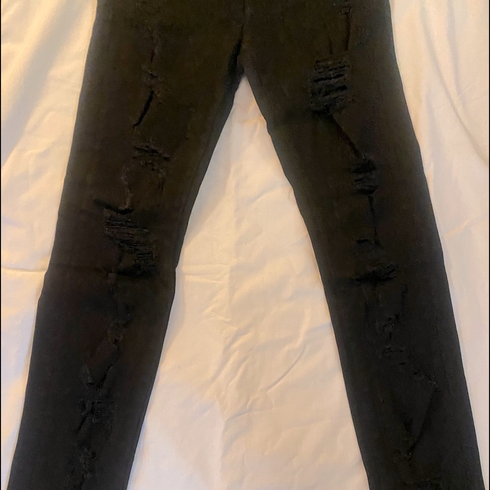Black distressed Mens denim.